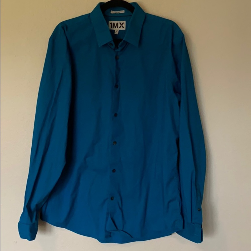 Express 1MX Button Down Dress Shirt - Blue